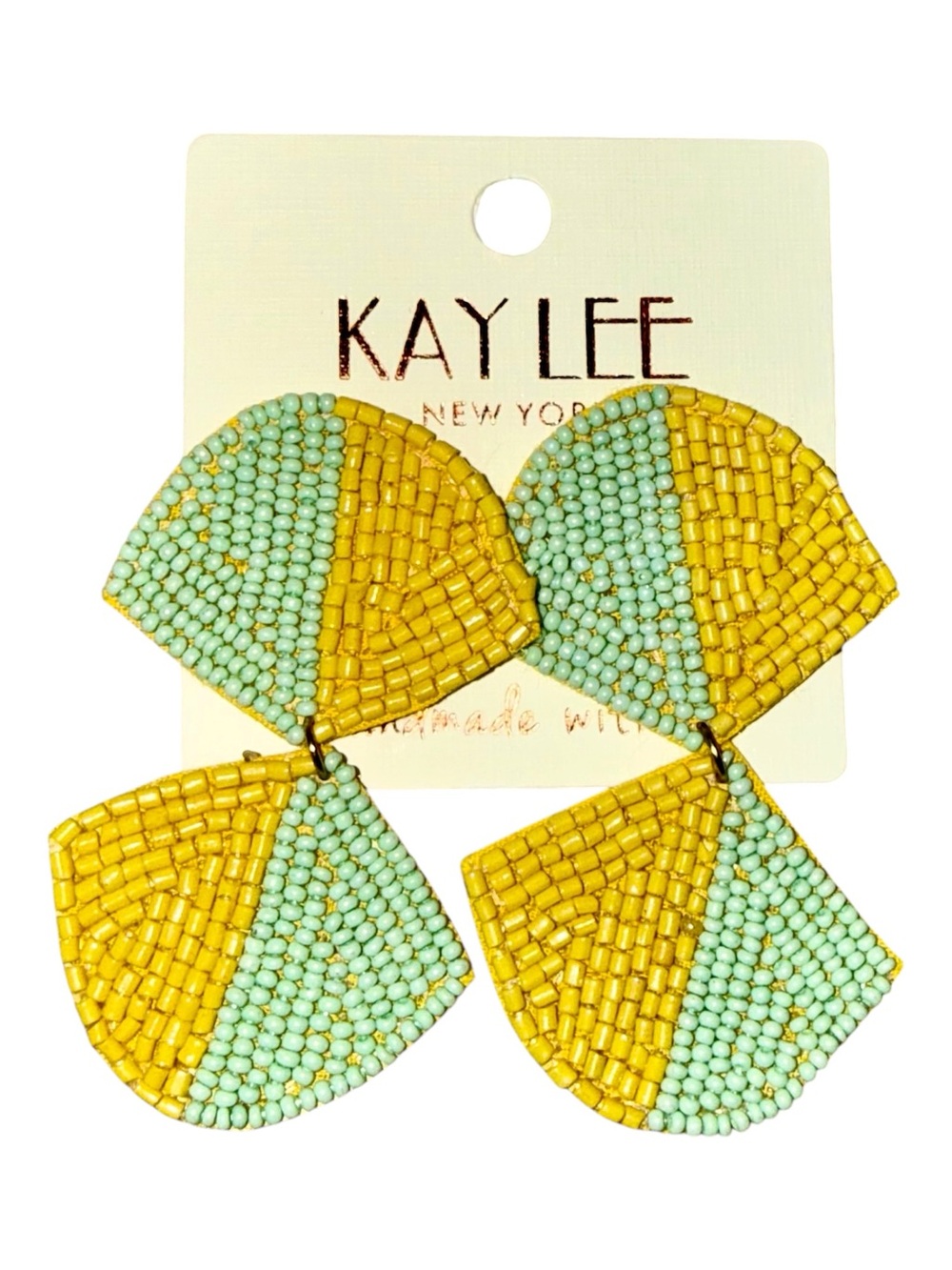 KayLee Brand - ColorBlock SeedBeaded Double Drop Earrings - Yellow & Mint - NWT